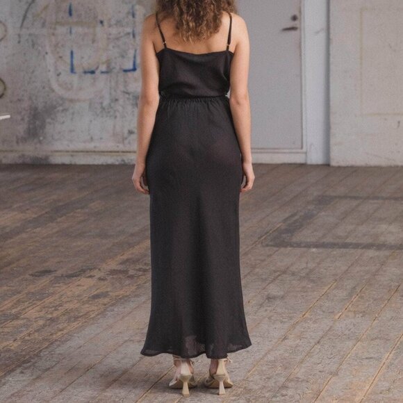 Baserange Dydine Skirt Linen Flared Maxi Black Sheer Lagenlook - Picture 2 of 10